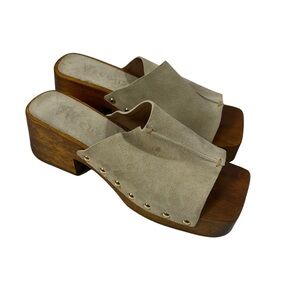 VICENZA taupe suede Leather Wooden Sandals / Clogs size 7